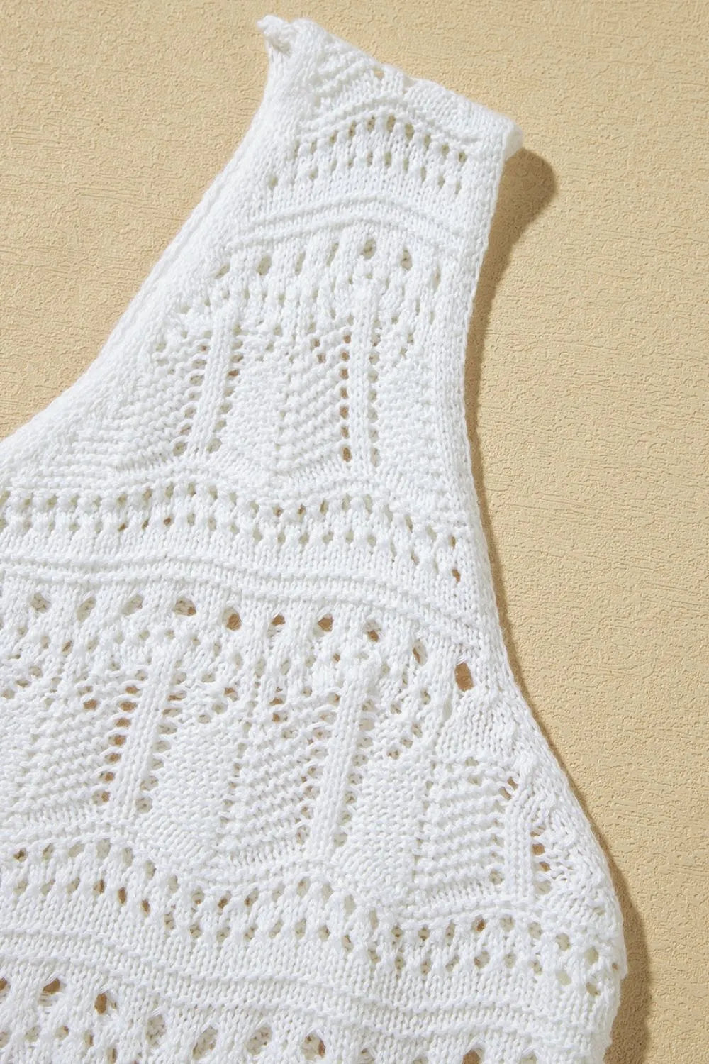 White V Neck Textured Hollow-Out Sweater Vest - Tigbul's Variety Fashion Shop