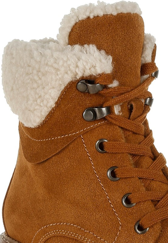 Madoka Fur Collar Chunky Ankle Boots - Tigbul's Variety Fashion Shop