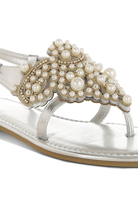 Opazie Metallic Pearl Embellished Flats - Tigbul's Variety Fashion Shop