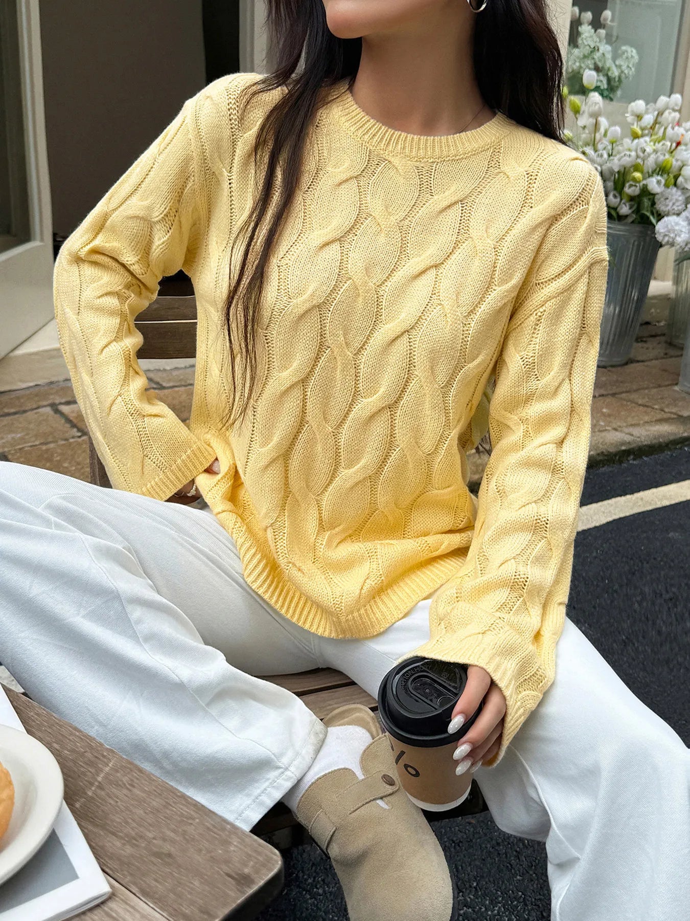 Cable Knit Long Sleeve Sweater - Tigbul's Variety Fashion Shop