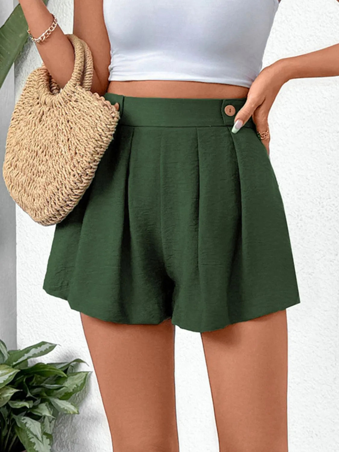 Pleated Detail Shorts with Pockets - Tigbul's Variety Fashion Shop