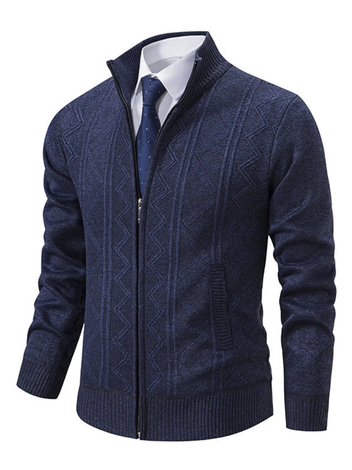 Men's Plus Size Zip-Up Cardigan with Stand Collar - Tigbul's Variety Fashion Shop