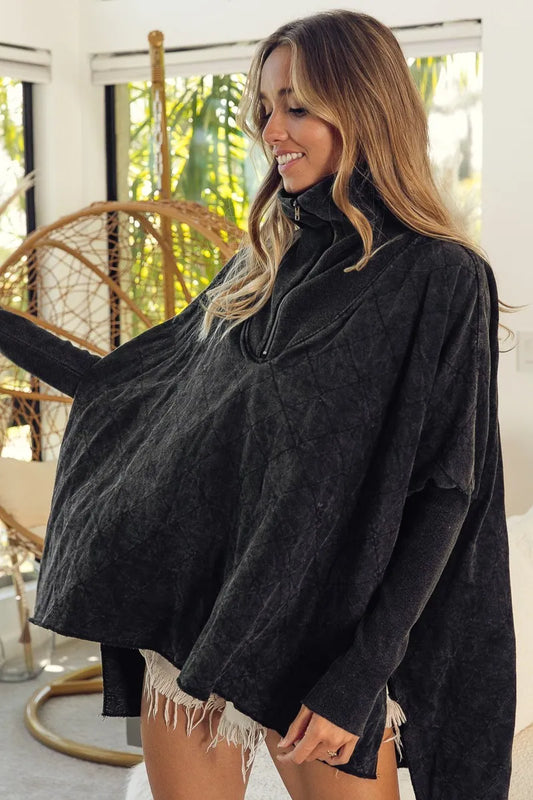 BiBi Vintage Washed Quilted Half Zip Top - Tigbul's Variety Fashion Shop