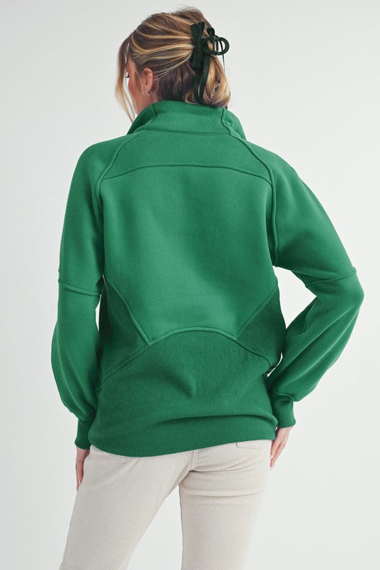 Half Zip Raglan Sleeve Sweatshirt with Kangaroo Pocket - Tigbul's Variety Fashion Shop