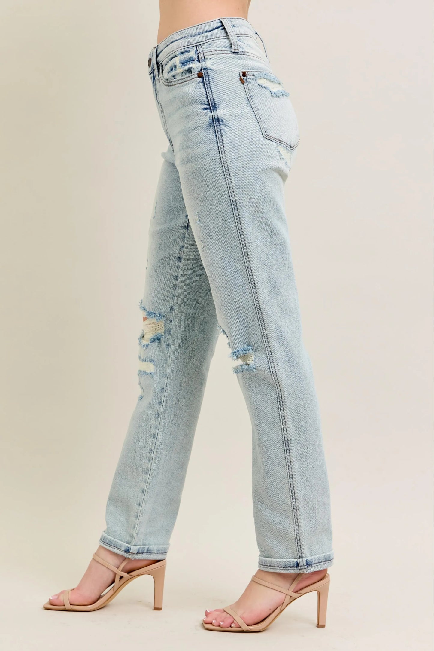 Judy Blue Full Size Mr Repair Stitch Detail Destroy Single Cuff Bf Jeans Plus Size - Tigbul's Variety Fashion Shop