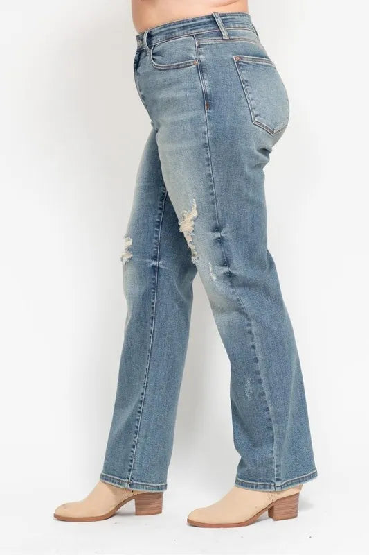 Judy Blue Full Size High Waist Distressed Dad Jean Plus Size - Tigbul's Variety Fashion Shop