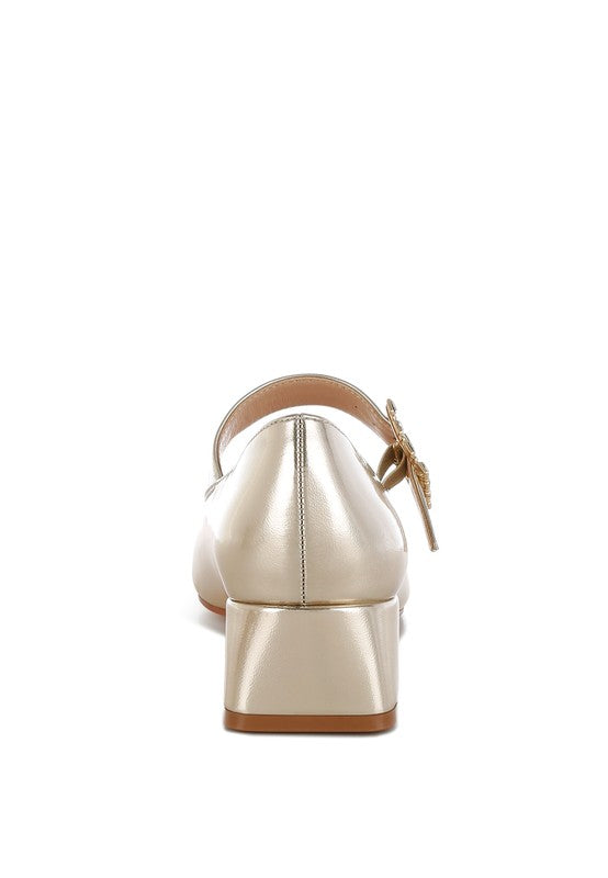 Abeba Diamante Brooch Metallic Mary Jane Pumps - Tigbul's Variety Fashion Shop