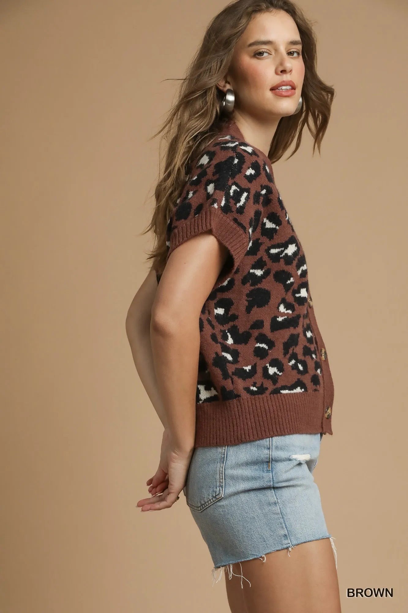 Umgee Leopard Button Down Short Sleeve Cardigan - Tigbul's Variety Fashion Shop