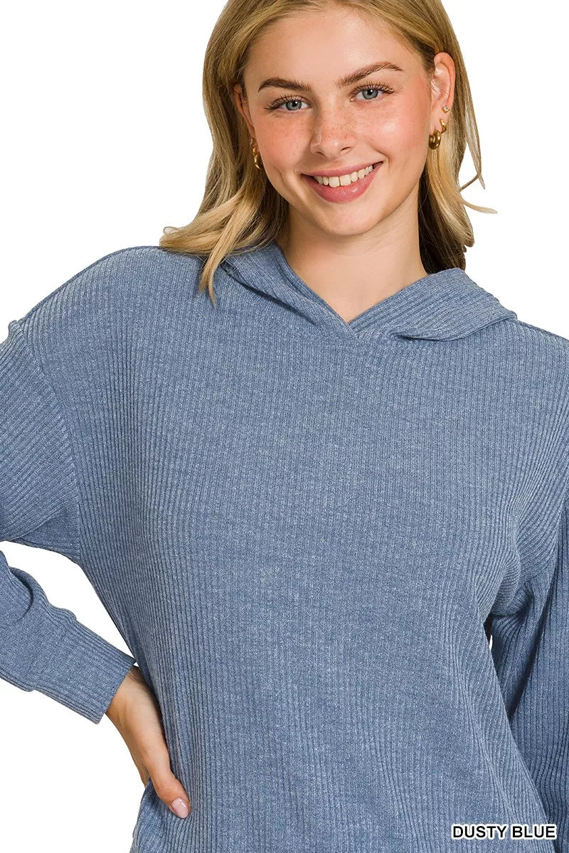 Zenana Ribbed Long Sleeve Hoodie - Tigbul's Variety Fashion Shop