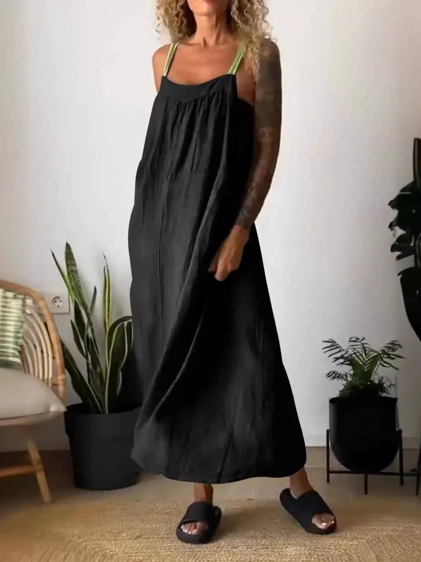 Ruched Cami Maxi Dress with Pockets Size Small - 5XL Plus - Tigbul's Variety Fashion Shop
