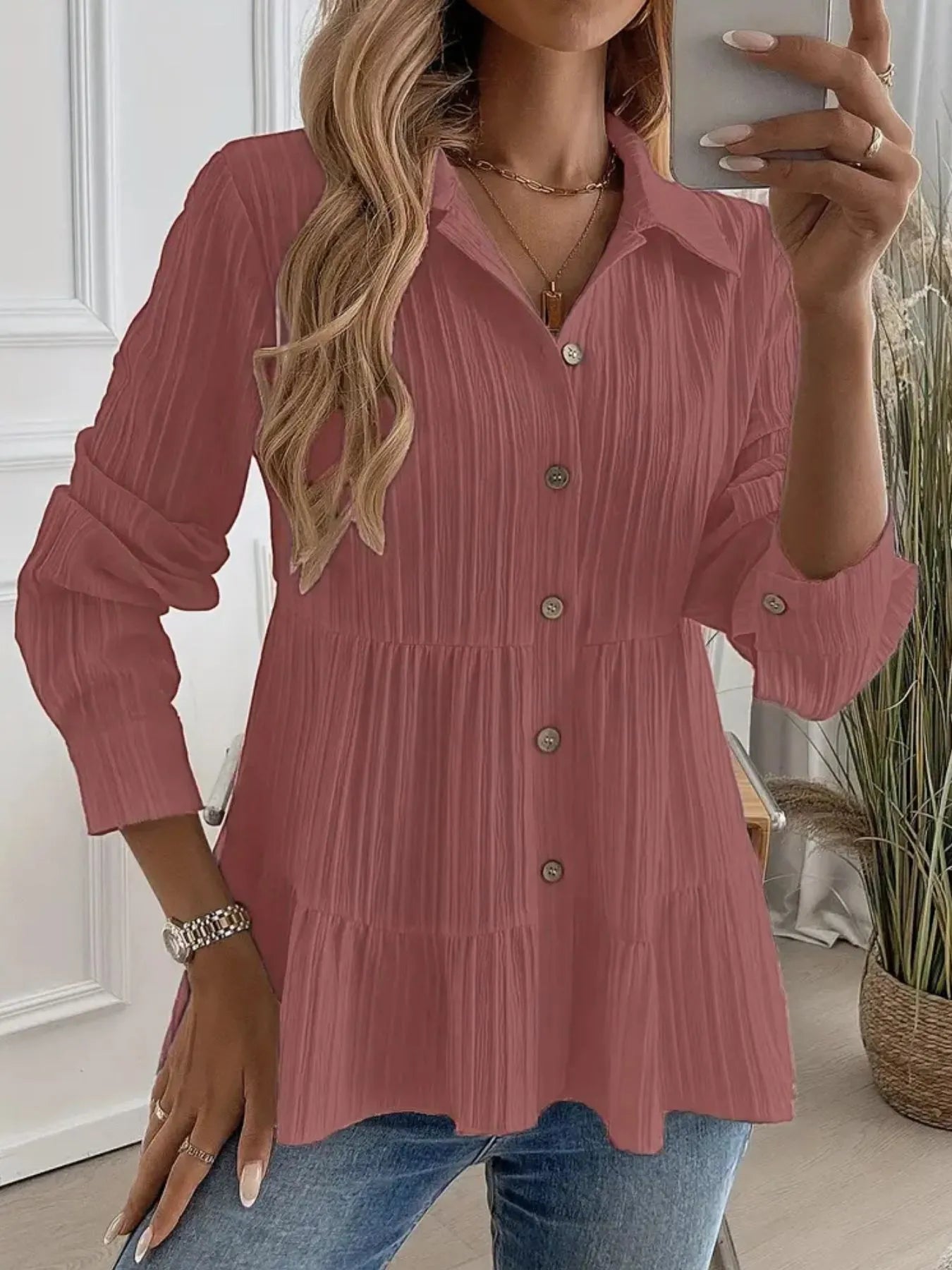 Striped Button-Down Tiered Shirt - Tigbul's Variety Fashion Shop