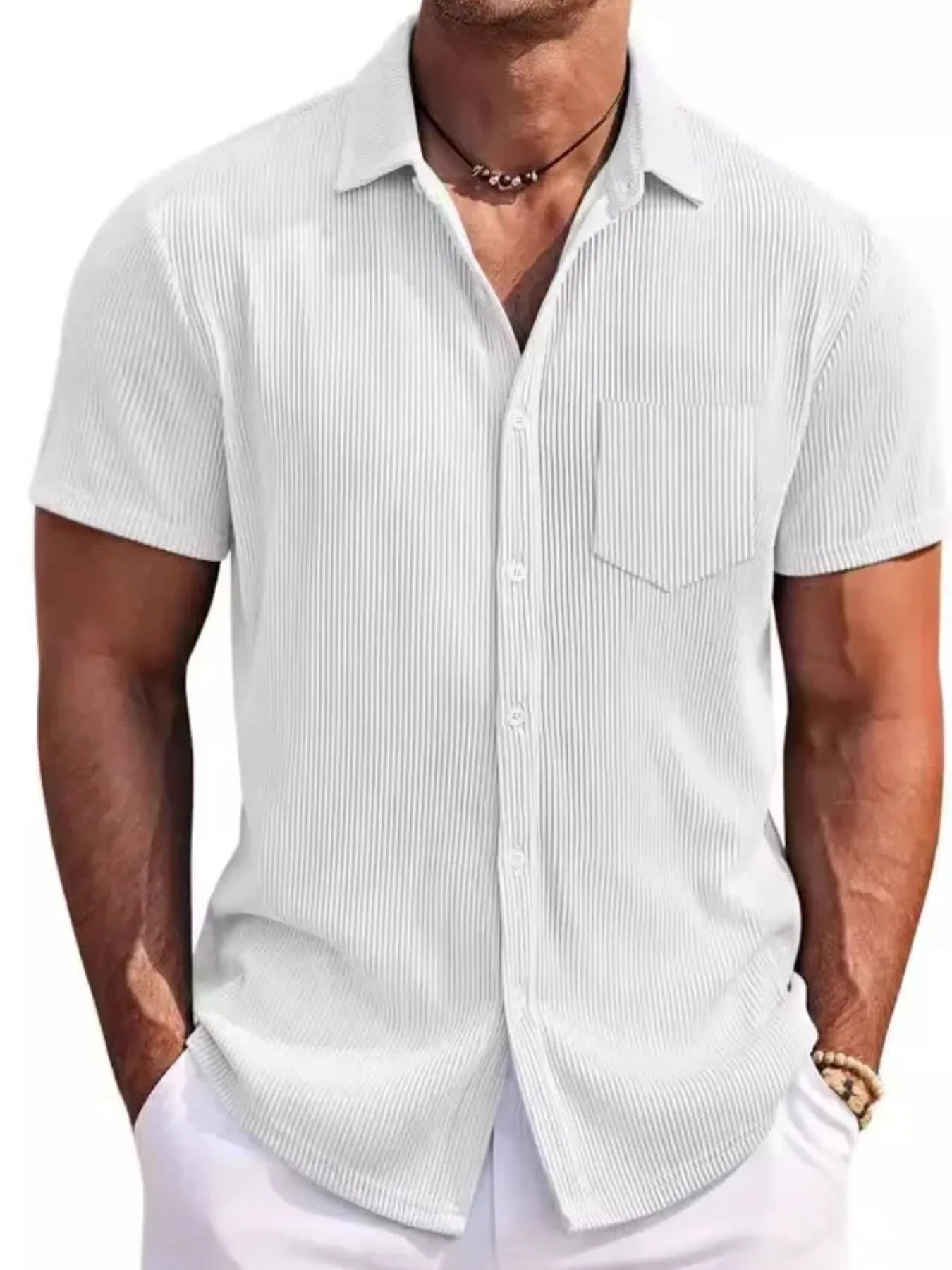 Men's Full Size Classic Short Sleeve Corduroy Button Down Shirt Plus Size - Tigbul's Variety Fashion Shop