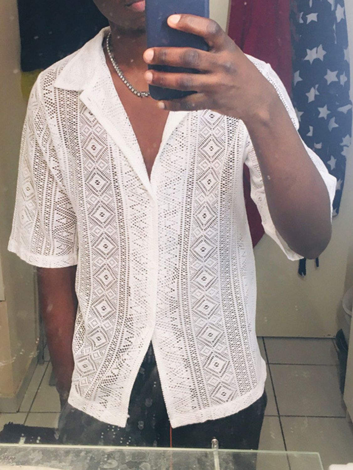 Men's Full Size Lace Half Sleeve Button Down Shirt Plus Size - Tigbul's Variety Fashion Shop