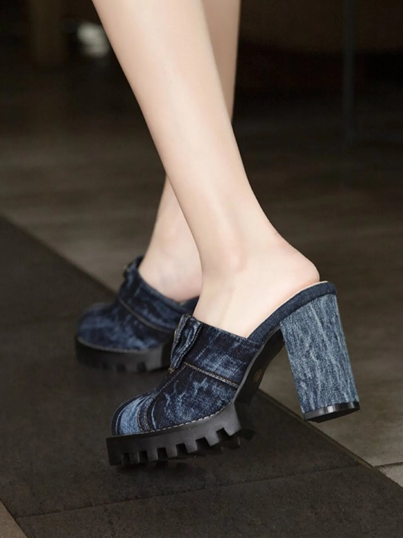 Denim Round Toe Block Heels Sandals - Tigbul's Variety Fashion Shop