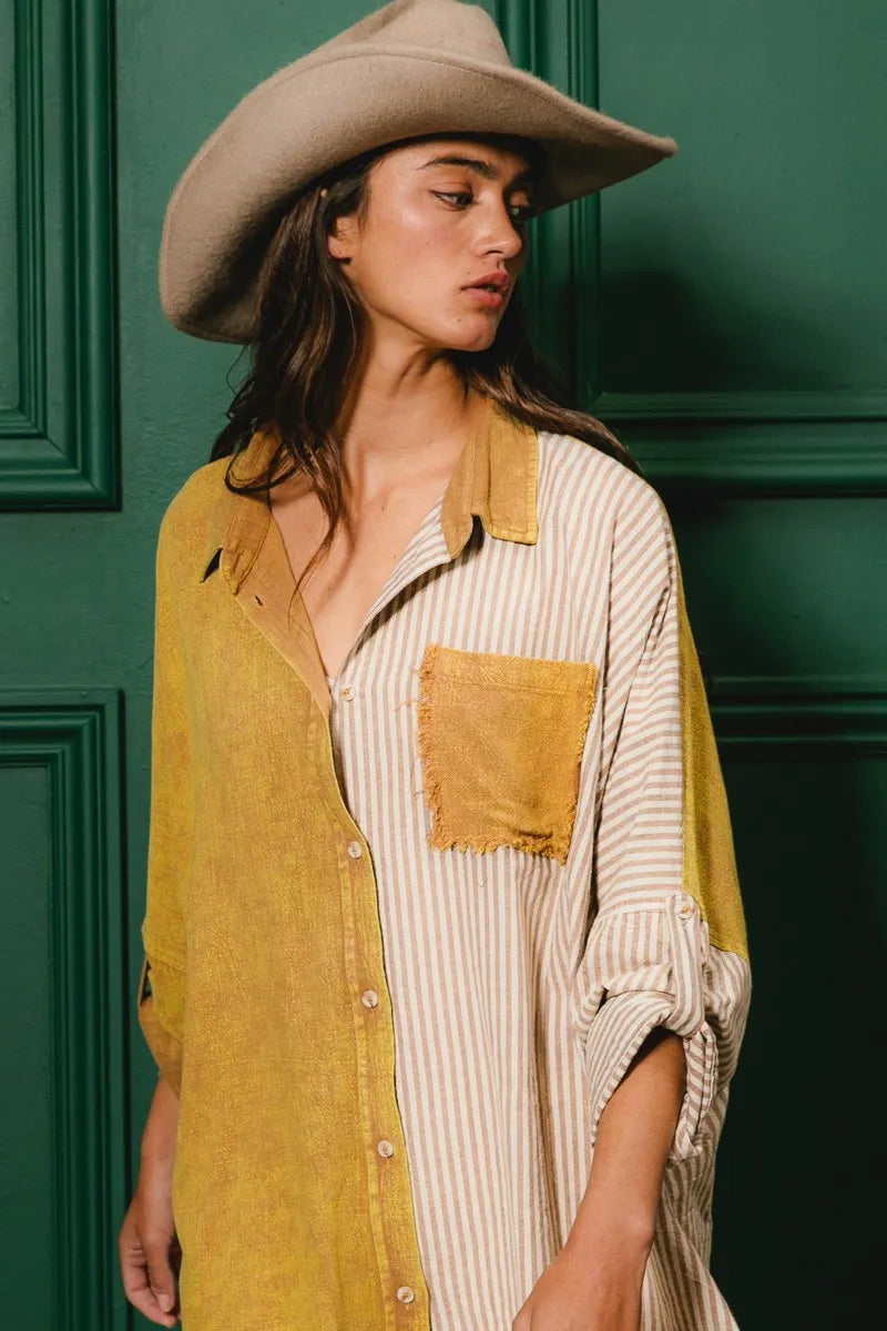 Washed Raw Hem Shirt - Tigbul's Variety Fashion Shop