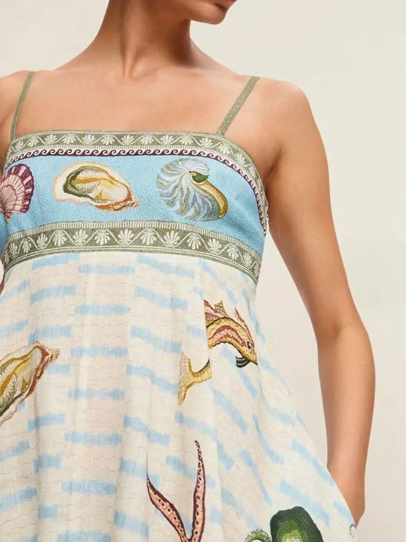 Ocean Print Spaghetti Strap Midi Dress - Tigbul's Variety Fashion Shop