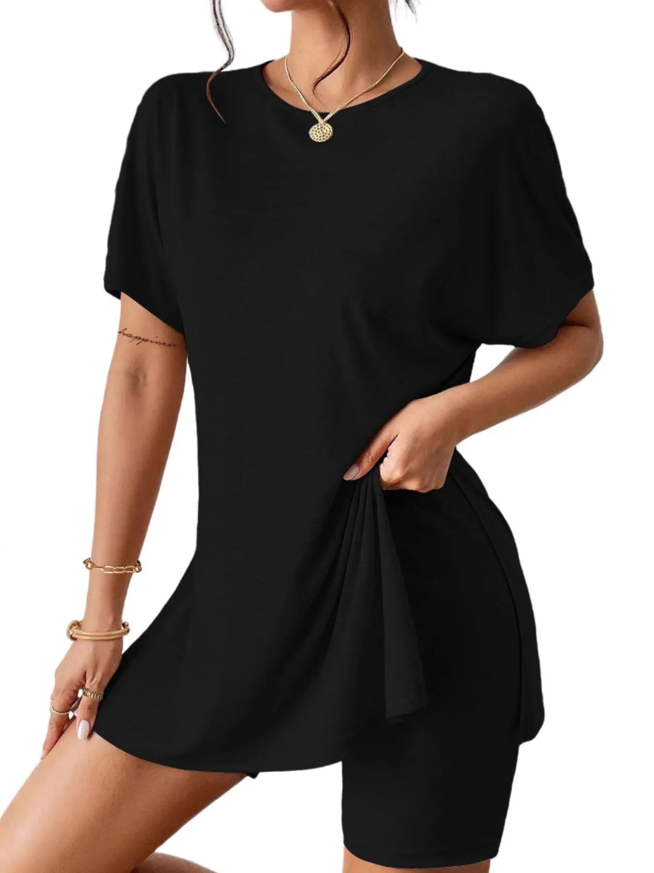 Casual Round Neck T-Shirt and Shorts Set - Tigbul's Variety Fashion Shop