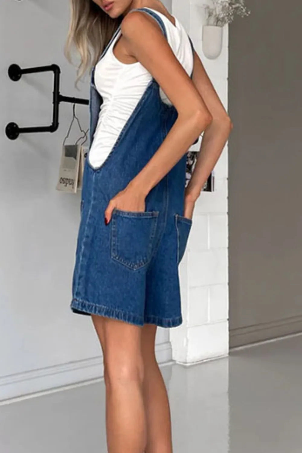 Button Front Denim Overall Shorts with Front Pockets - Tigbul's Variety Fashion Shop