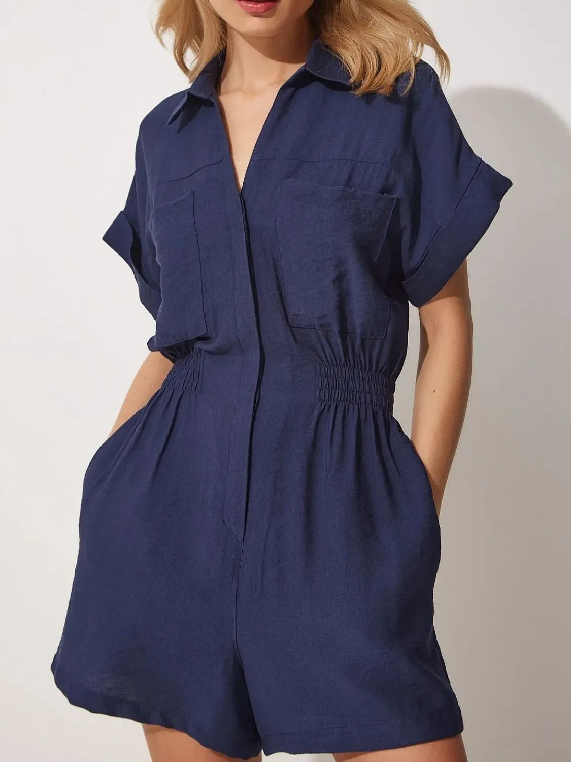 Johnny Collar Short Sleeve Romper - Tigbul's Variety Fashion Shop
