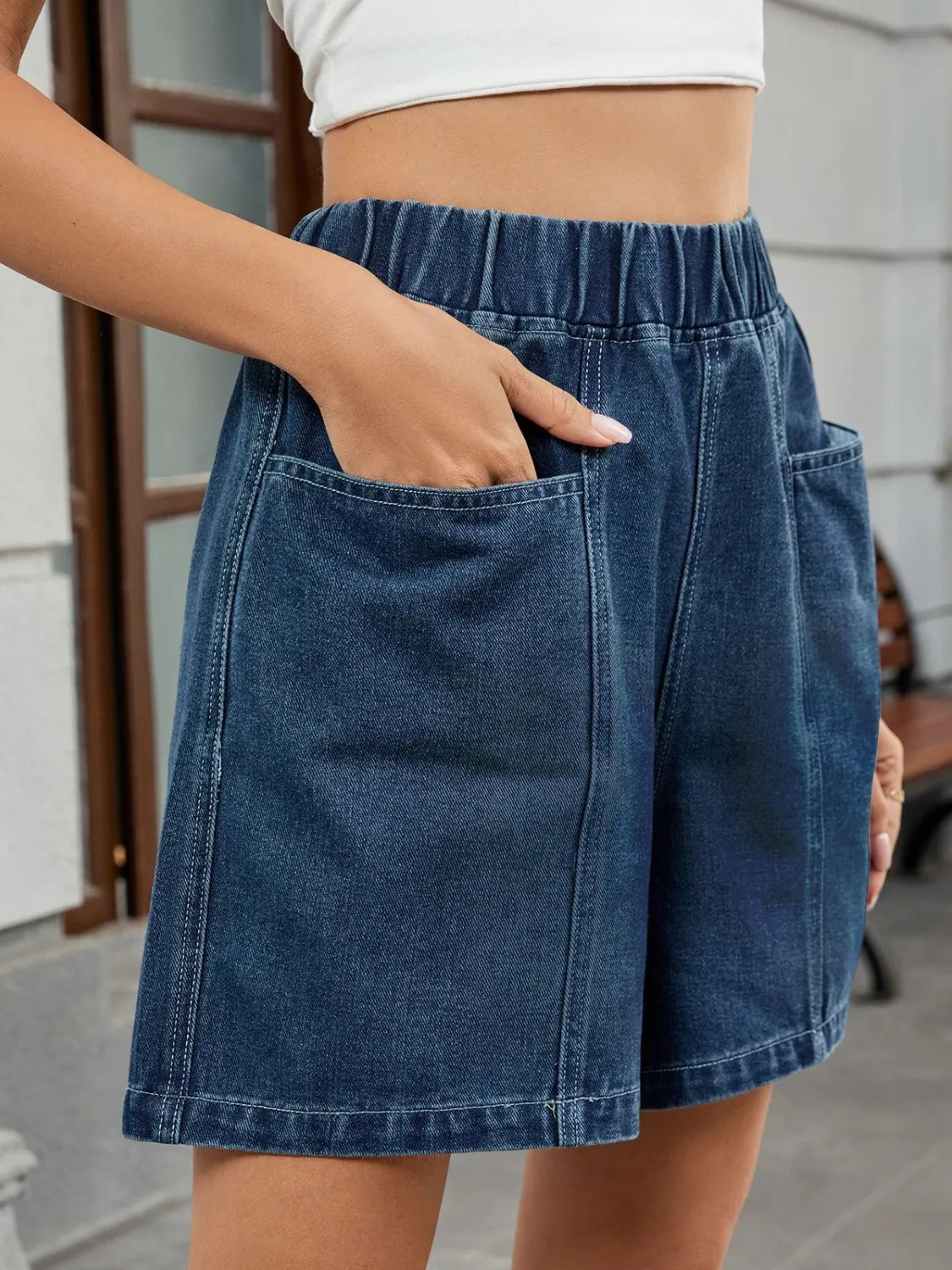 Elastic Waist Denim Shorts - Tigbul's Variety Fashion Shop