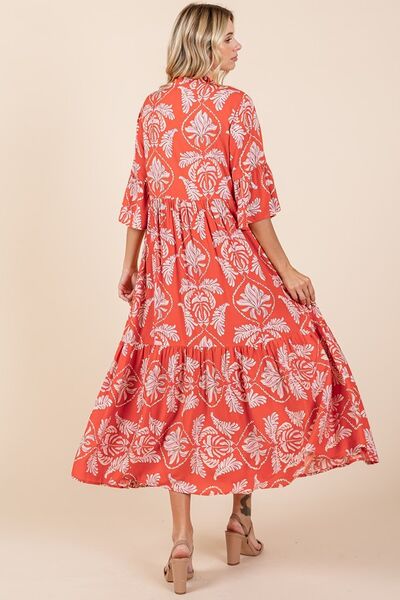 Orange-Red Abstract Leaf Print Tiered Ruffle Dress - Tigbul's Variety Fashion Shop