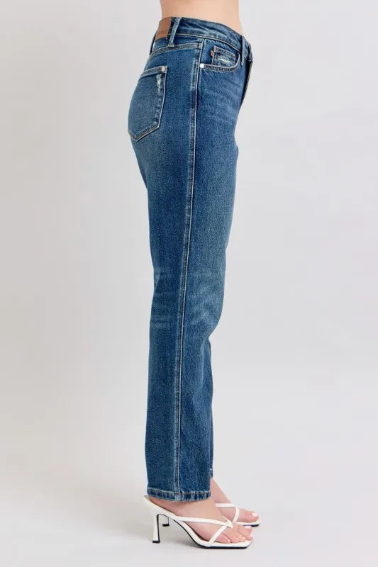Judy Blue Full Size High Waisted Rigid Magic Non-destroy Straight Leg Jeans Plus Size - Tigbul's Variety Fashion Shop