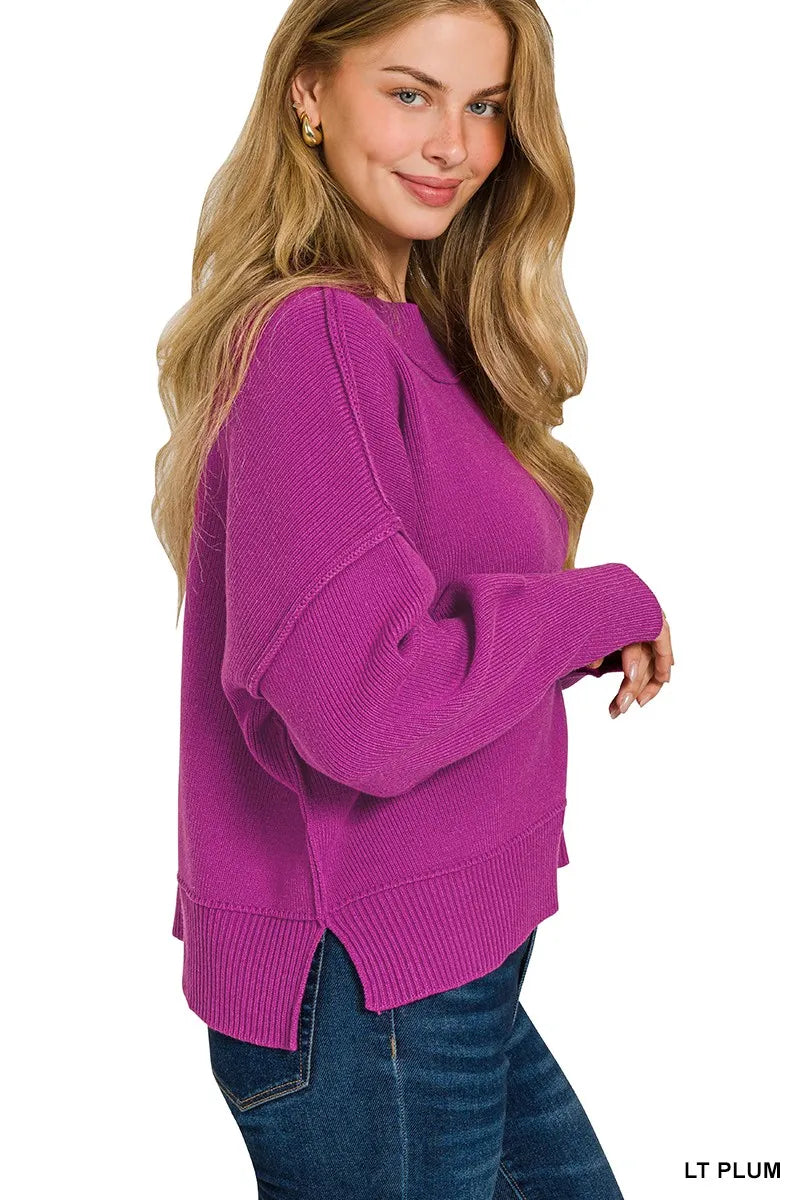 Zenana Wide Neck Band Drop Shoulder Sweater - Tigbul's Variety Fashion Shop