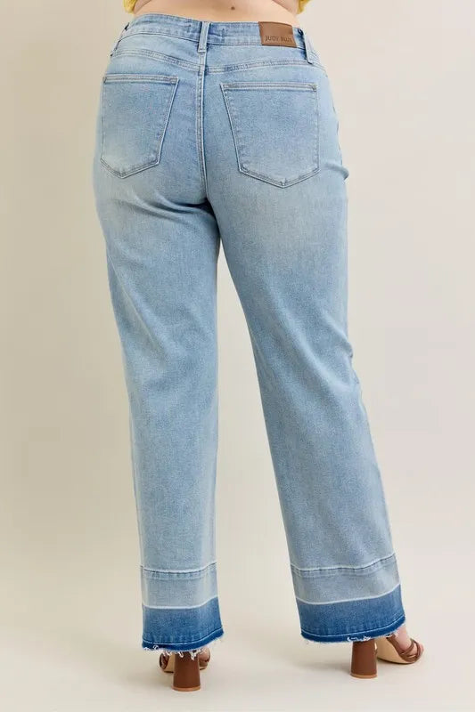 Judy Blue Full Size Mr Release Hem Wide Leg Jeans Plus Size - Tigbul's Variety Fashion Shop