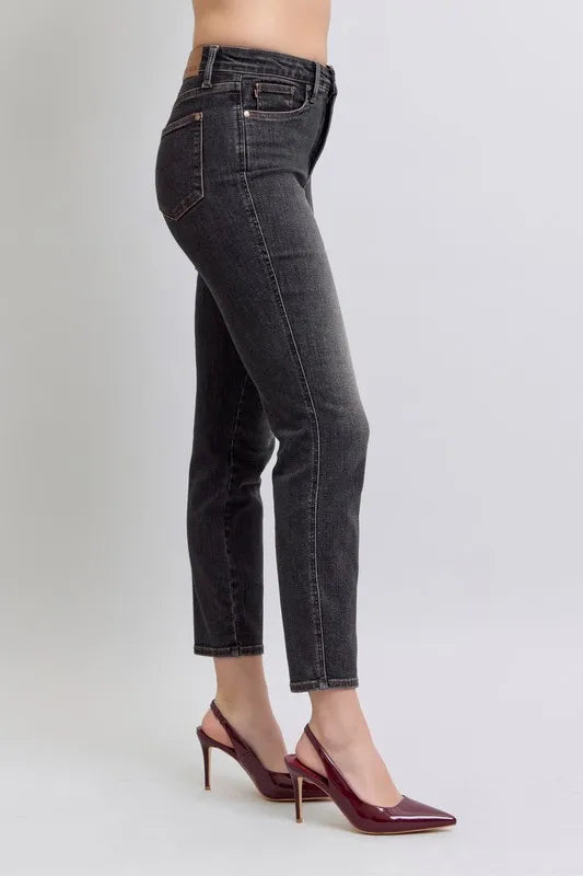 Judy Blue Full Size Midi Rise Tummy Control Slim Jeans Plus Size - Tigbul's Variety Fashion Shop