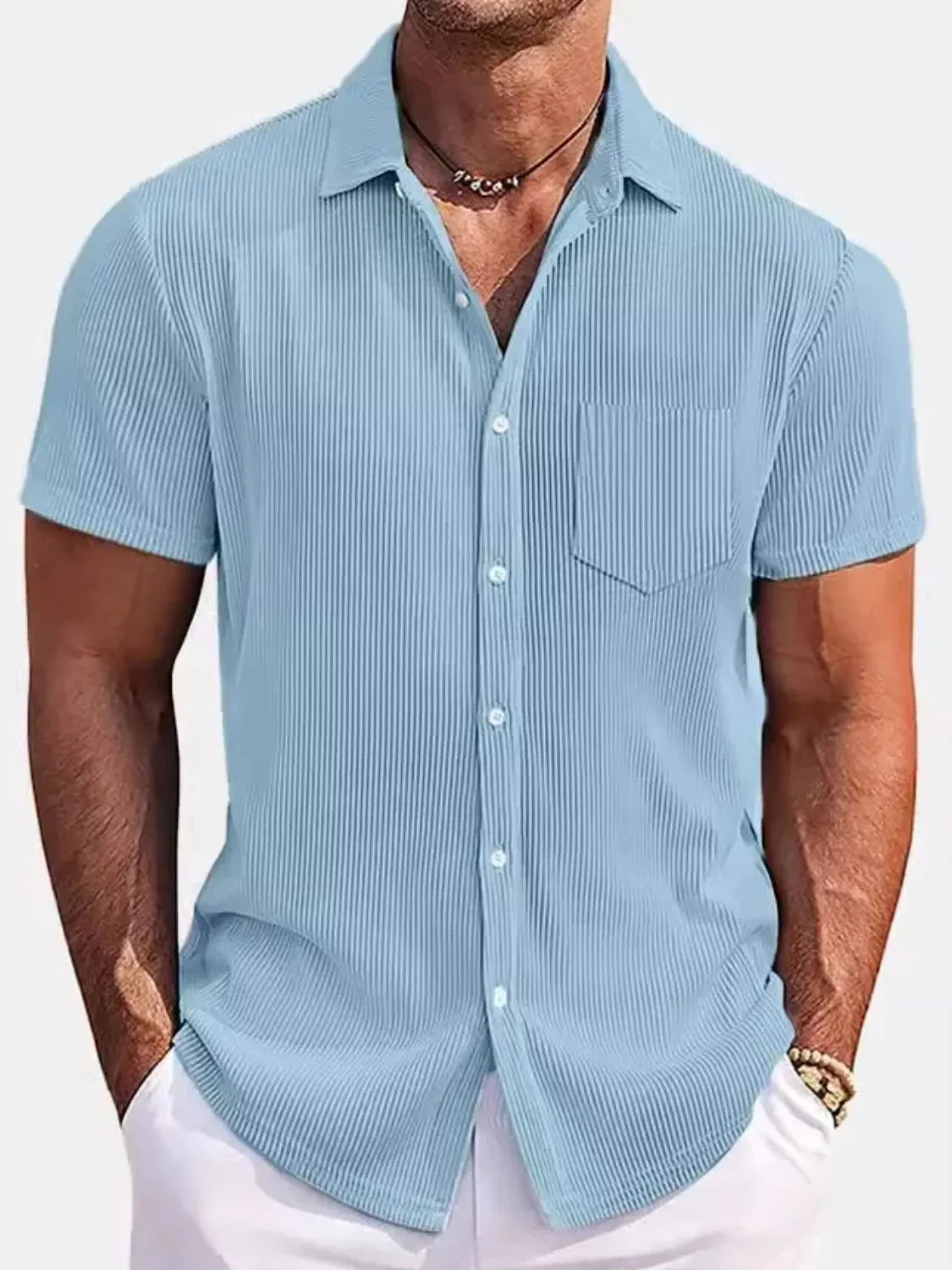 Men's Full Size Classic Short Sleeve Corduroy Button Down Shirt Plus Size - Tigbul's Variety Fashion Shop