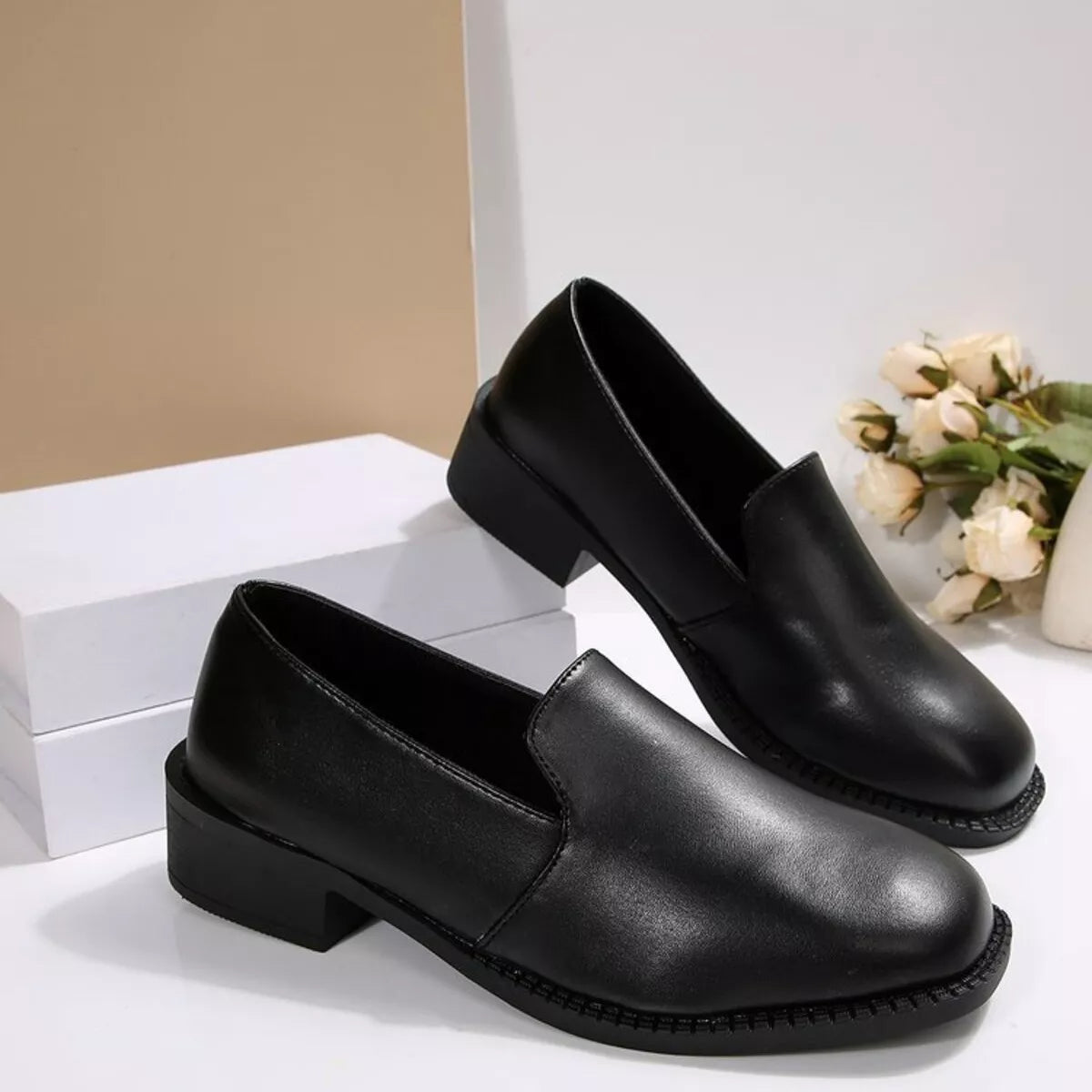 Round Toe Block Heels Loafers - Tigbul's Variety Fashion Shop
