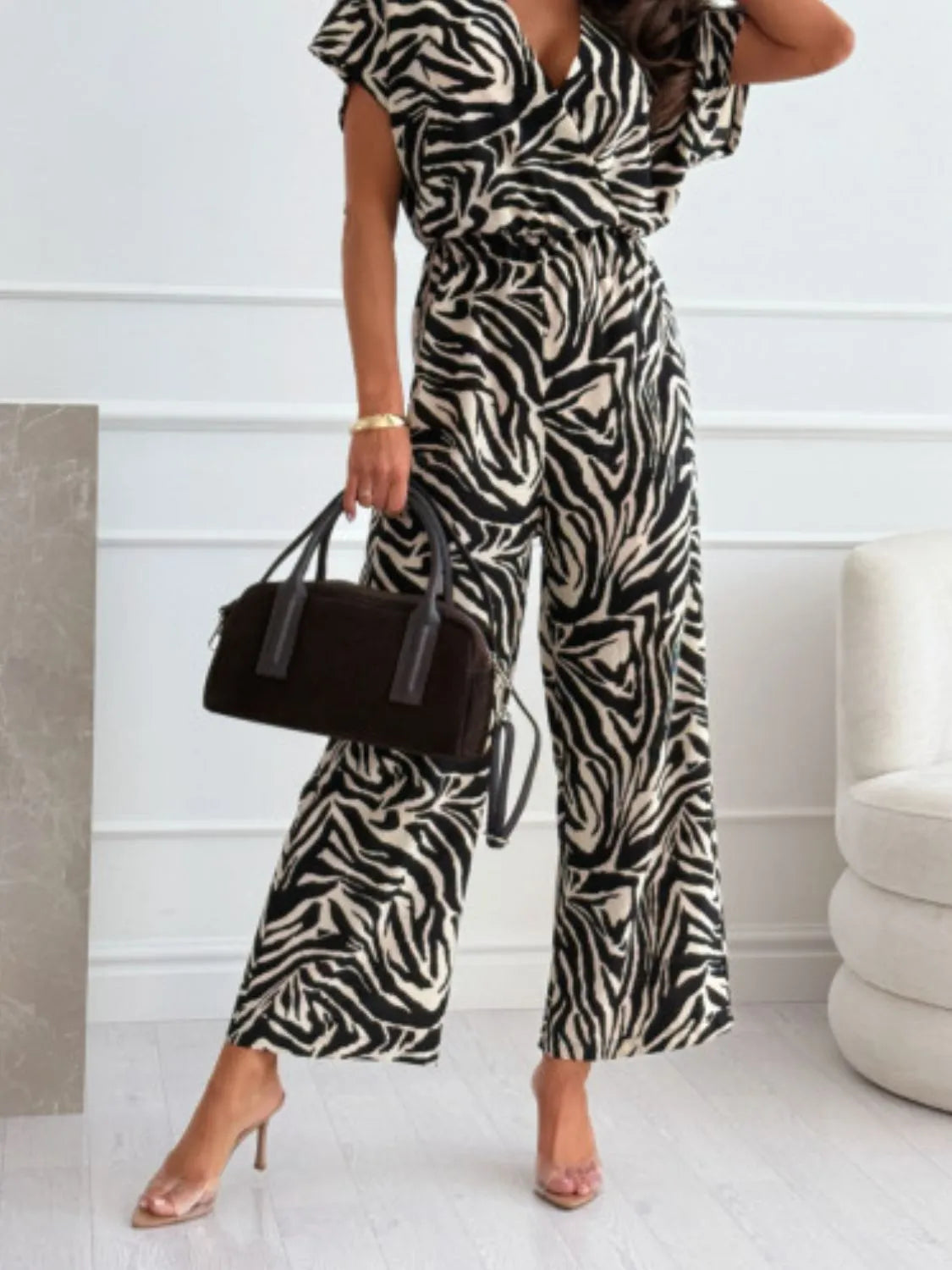 Leopard Print Short Sleeve Wide Leg Jumpsuit - Tigbul's Variety Fashion Shop
