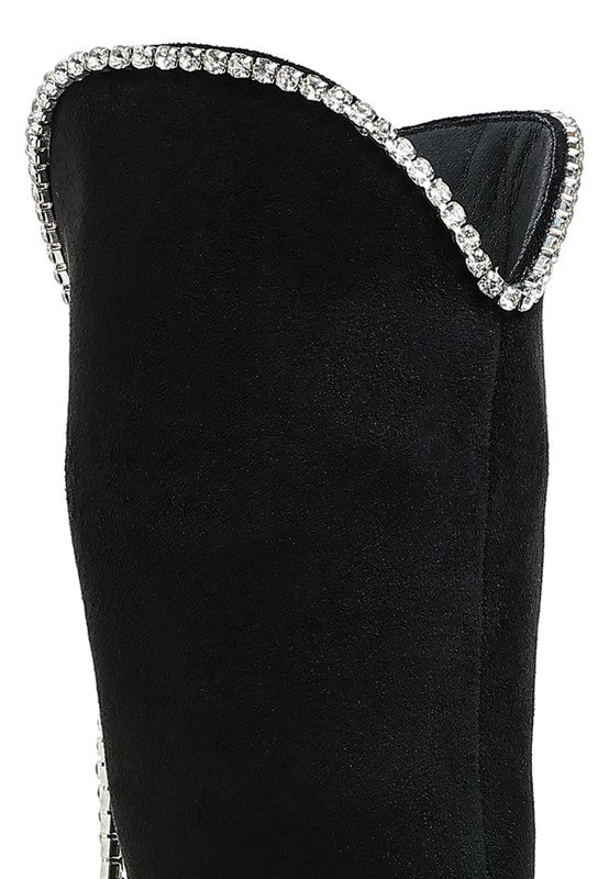 Ashipa Diamante Chain Detail Calf Boots 4 inch Heels - Tigbul's Variety Fashion Shop