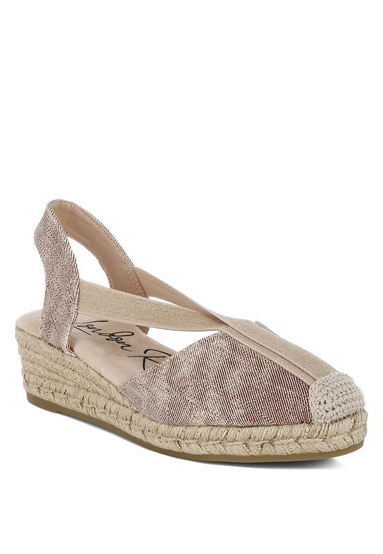 Port Side Metallic Woven Espadrille Wedges - Tigbul's Variety Fashion Shop
