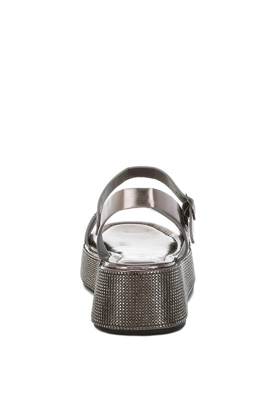 Nensis Rhinestone Embellished Flatform Sandals - Tigbul's Variety Fashion Shop