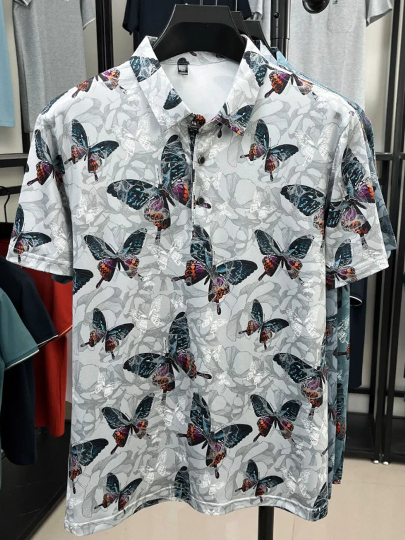 Men's Plus Size Butterfly Print Short Sleeve Polo - Tigbul's Variety Fashion Shop