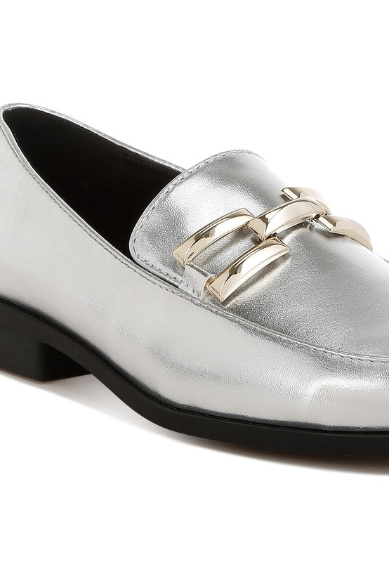 Melucine Metallic Horsebit Detail Loafers - Tigbul's Variety Fashion Shop