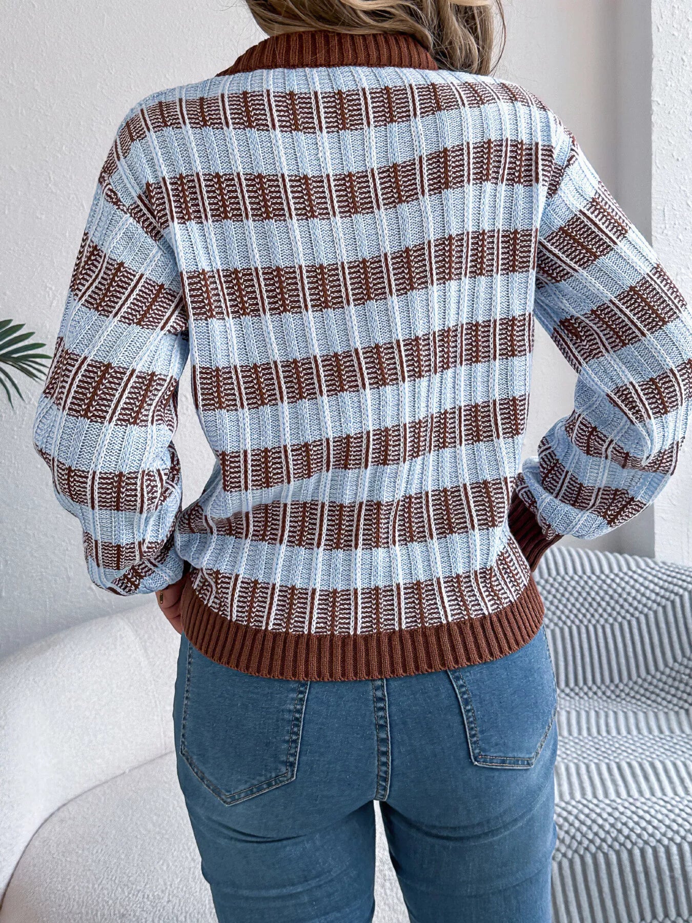 Striped Round Neck Long Sleeve Sweater - Tigbul's Variety Fashion Shop