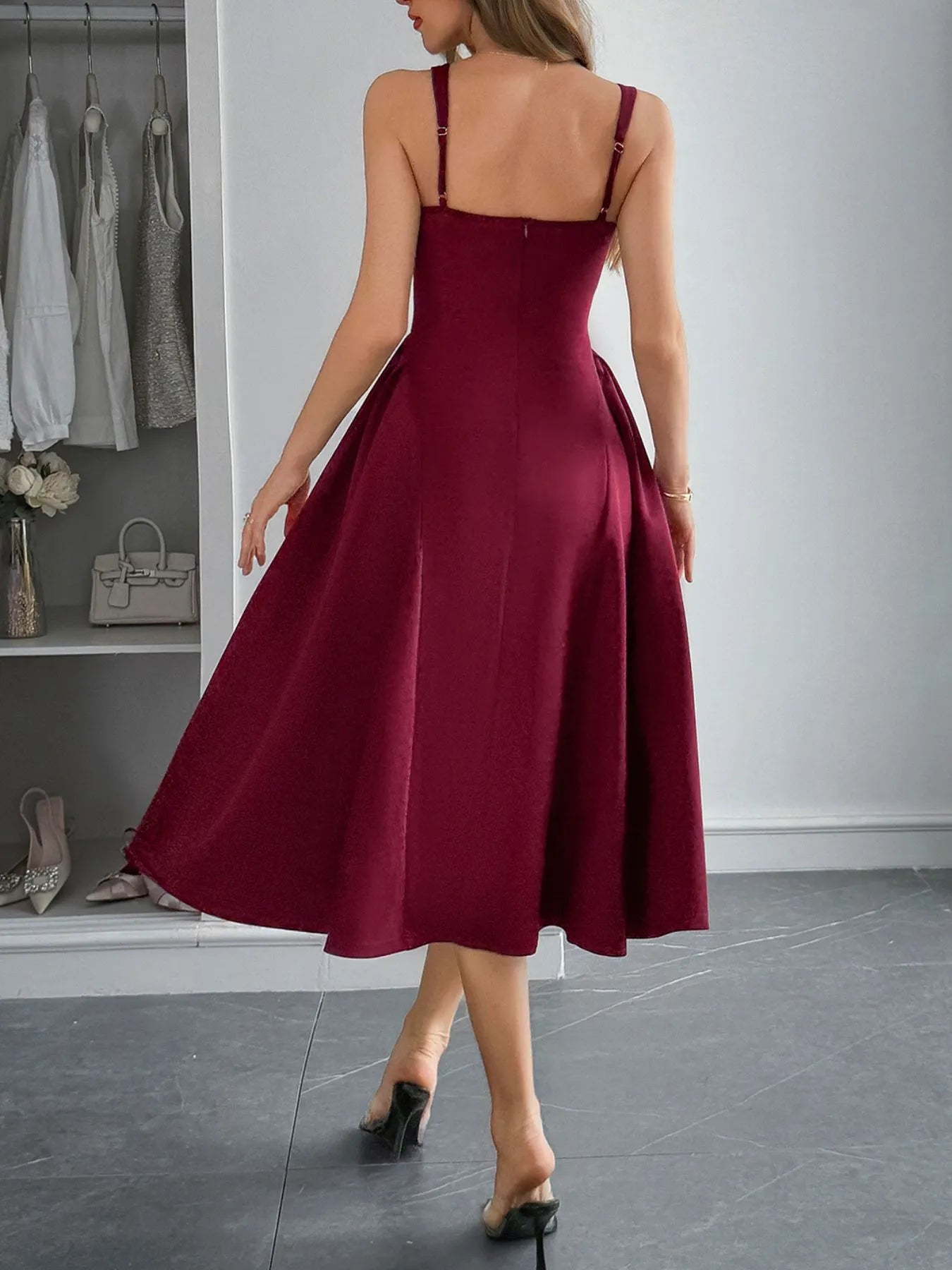 Square Neck Wide Strap Midi Dress - Tigbul's Variety Fashion Shop