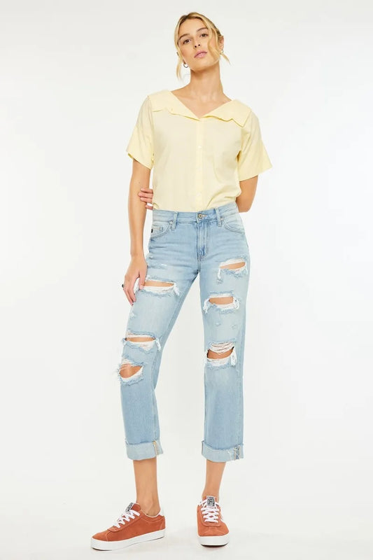 Kancan Mid Rise Distressed Boyfriend Jeans - Tigbul's Variety Fashion Shop
