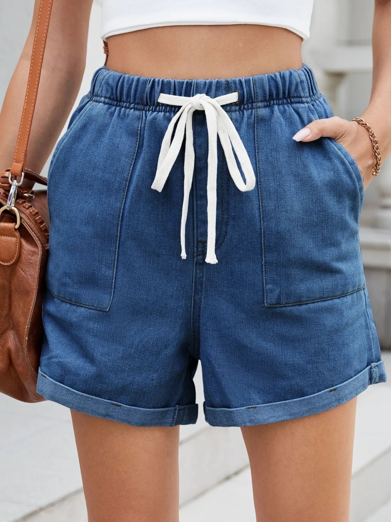 Drawstring Wash Denim Shorts - Tigbul's Variety Fashion Shop