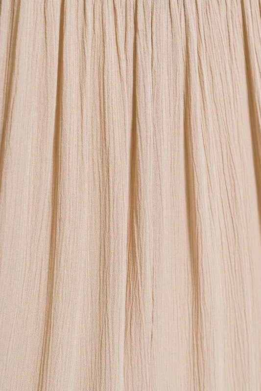 Woven Crinkle Gauze Crop Beige Tee and Skirt Set - Tigbul's Variety Fashion Shop