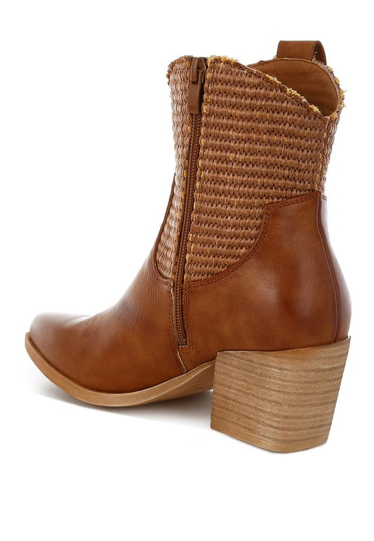 Big Mood Raffia & Faux Leather Cowboy Boots - Tigbul's Variety Fashion Shop