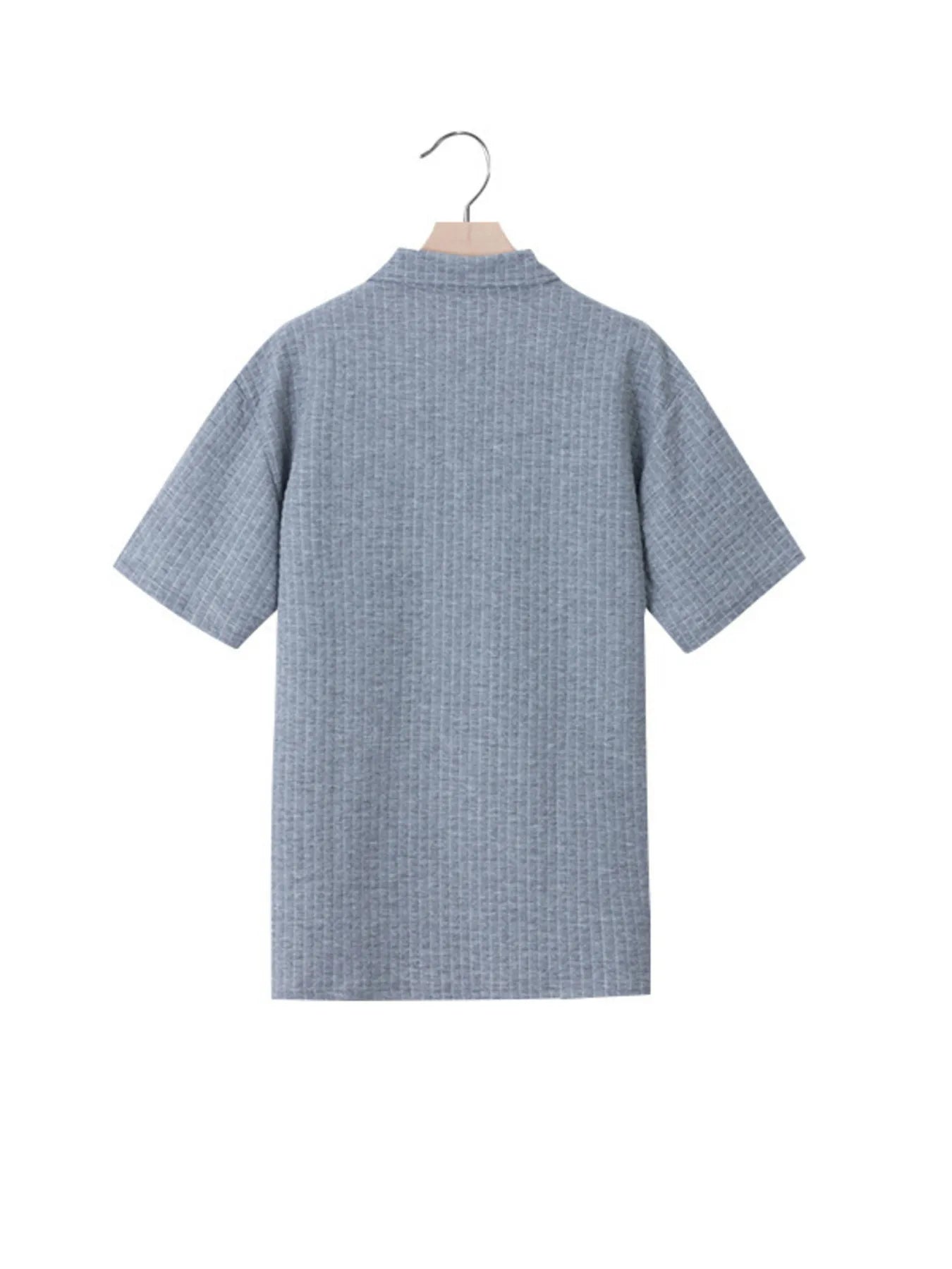 Men's Full Size Waffle Short Sleeve Polo with Zipper Detail Plus Size - Tigbul's Variety Fashion Shop