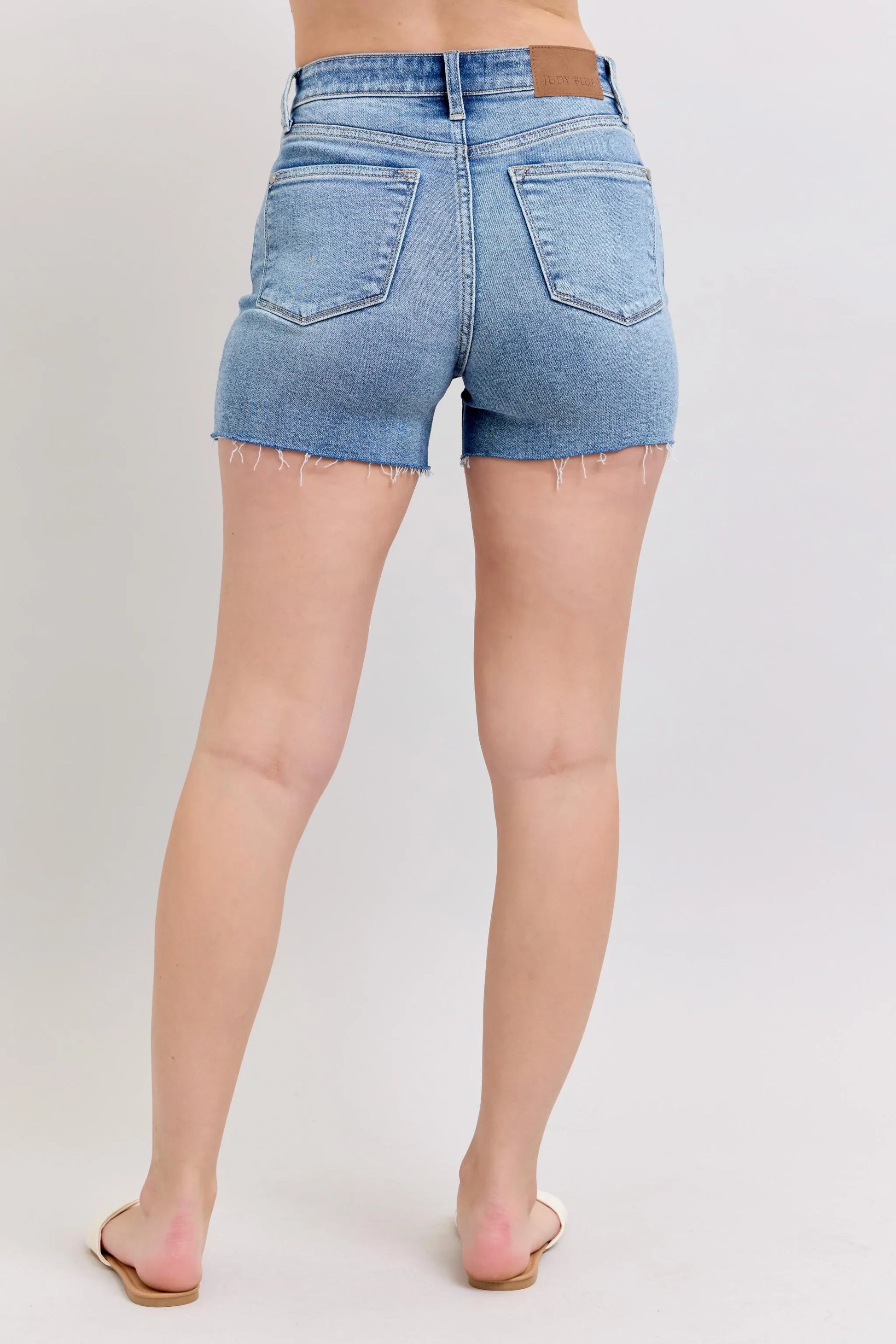Judy Blue Full Size High Waist Denim Shorts W/stitch Over Destroy Detail Plus Size - Tigbul's Variety Fashion Shop