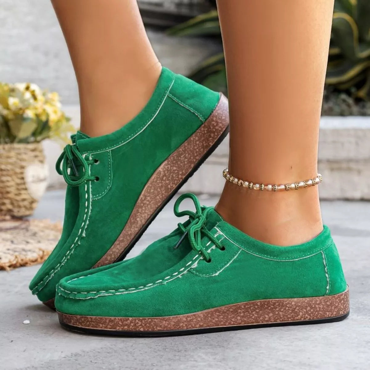 Round Toe Lace Up Slip-Ons - Tigbul's Variety Fashion Shop