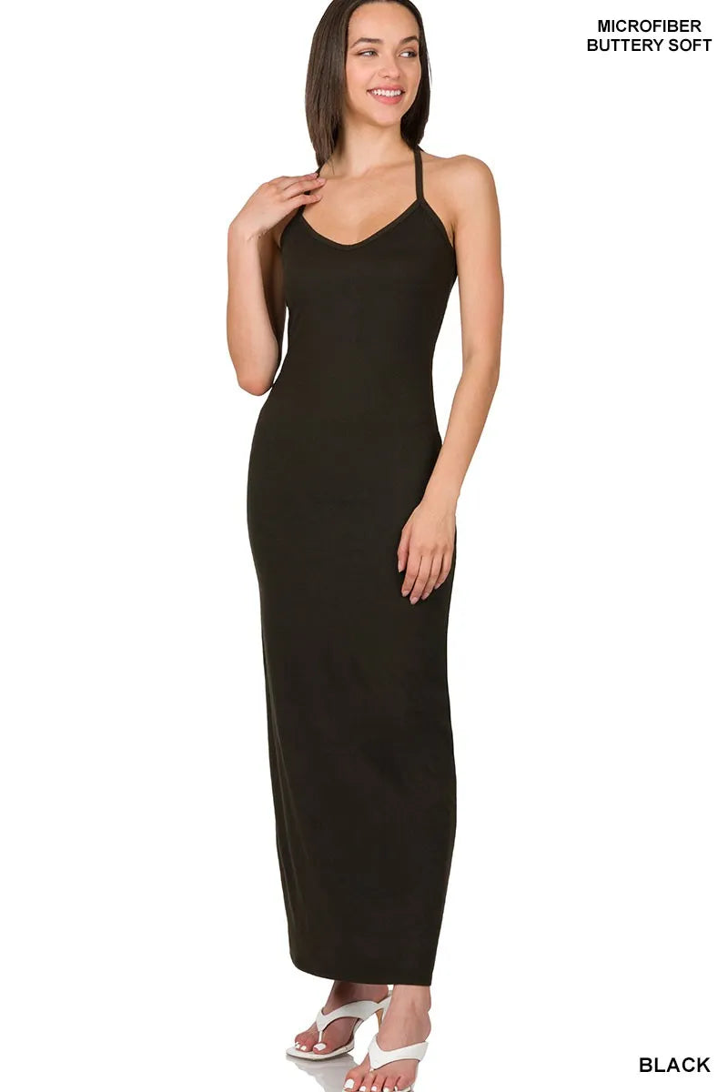 Zenana Brushed Dty Thin Strap Racerback V-Neck Maxi Dress - Tigbul's Variety Fashion Shop
