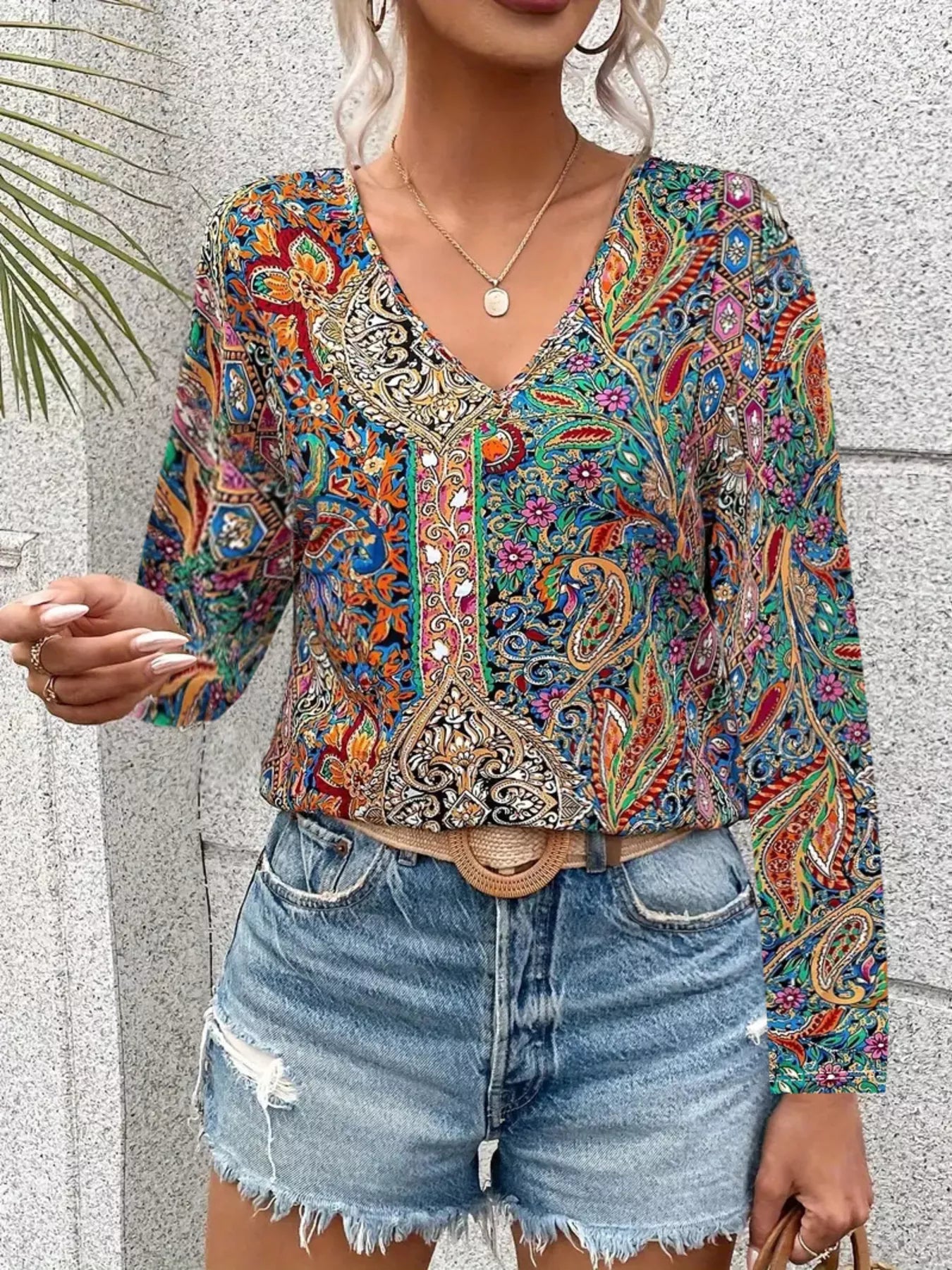 Paisley Print Long Sleeve Blouse - Tigbul's Variety Fashion Shop