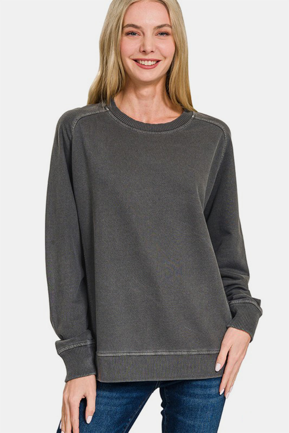 Black Pigment Dyed French Terry Sweatshirt - Tigbul's Variety Fashion Shop