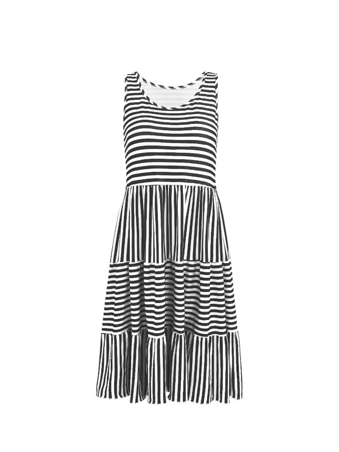 Casual Striped Tiered Ruffle Tank Dress - Tigbul's Variety Fashion Shop